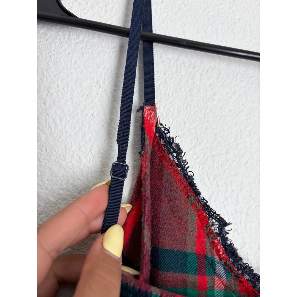 Aerie Plaid Flannel Nightie Red Green Lace Trim Holiday‎ Slip Dress XS
